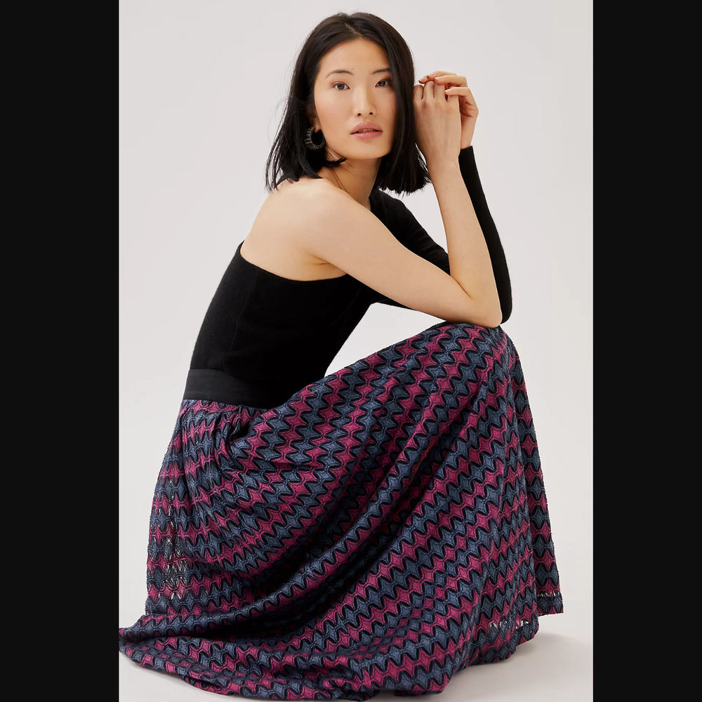 NWT Anthropologie Textured Black and Plum Maxi Skirt - Large